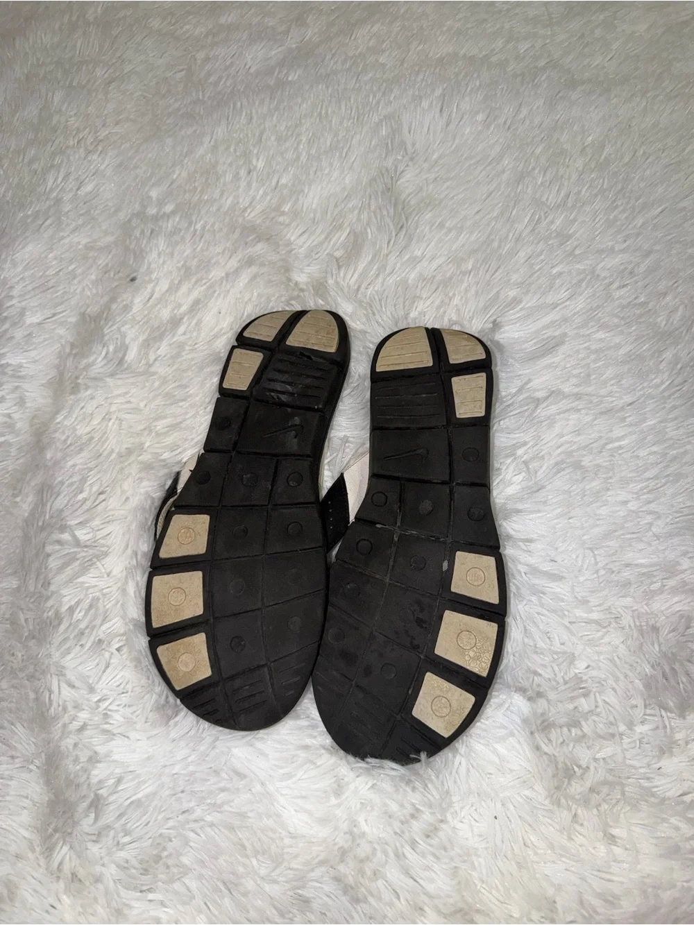 Nike Women's Black and Beige Foam Thong Sandals